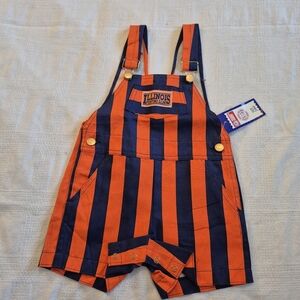 Vintage Illinois Fighting Illini size 24 M striped orange and blue shortall NWT